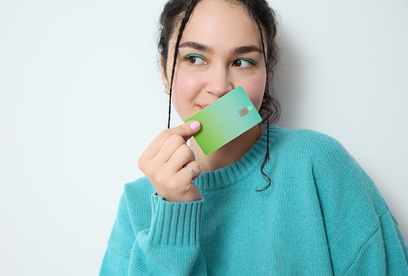 Gen Z woman with debit card